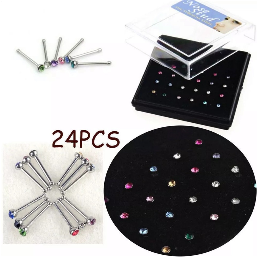 24piece Colored Crystal Rhinestone Nose Rings